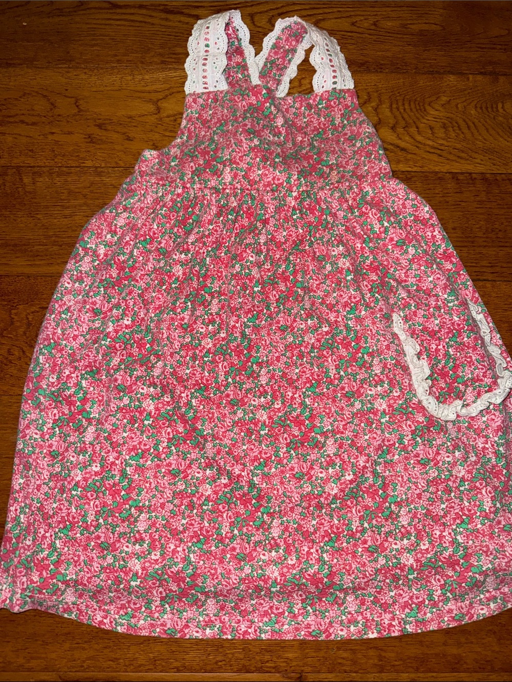 Pink Floral Lace-Trim Girls' Casual Dress